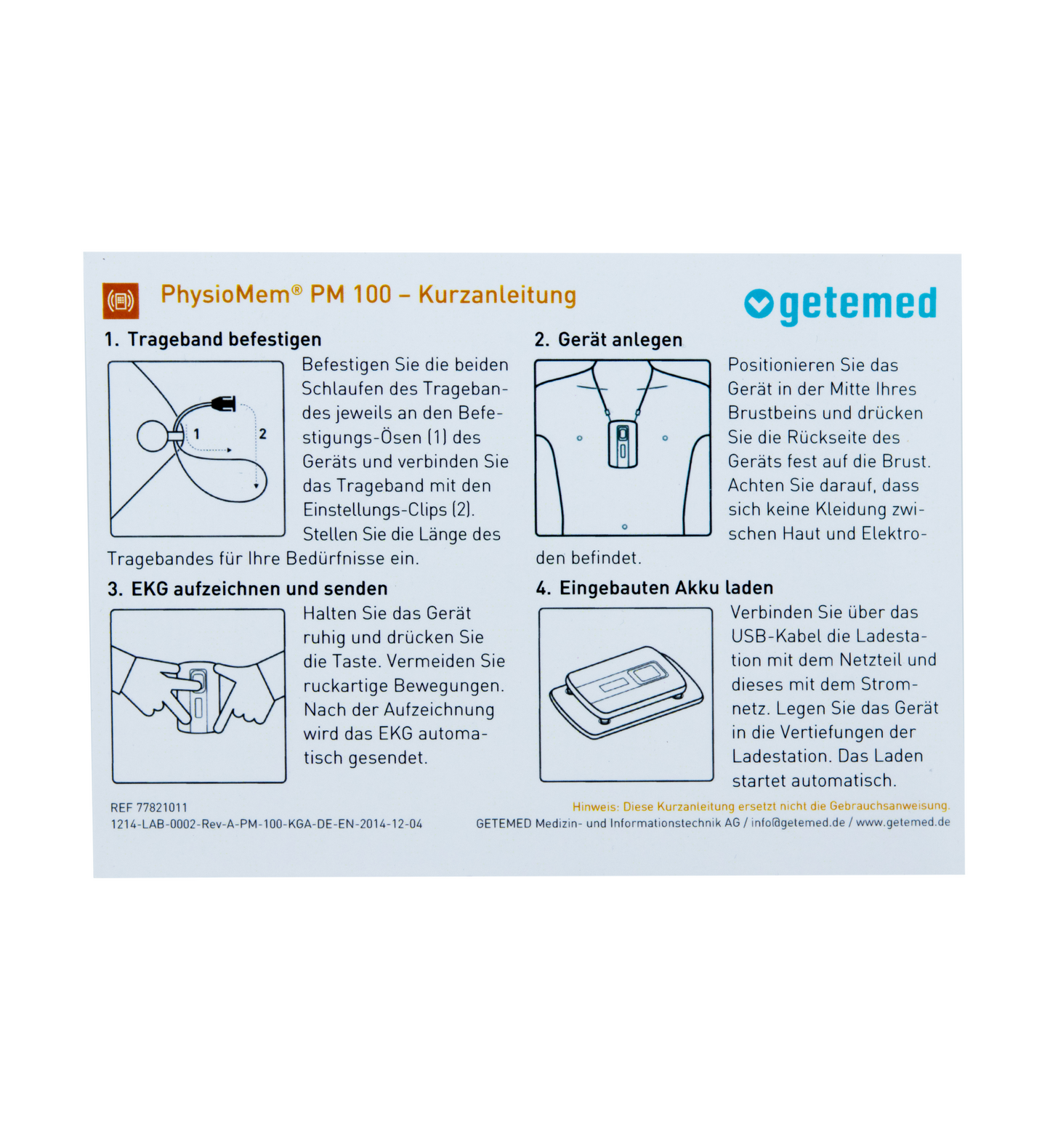 Kurzanleitung DE/EN für PhysioMem® PM 100