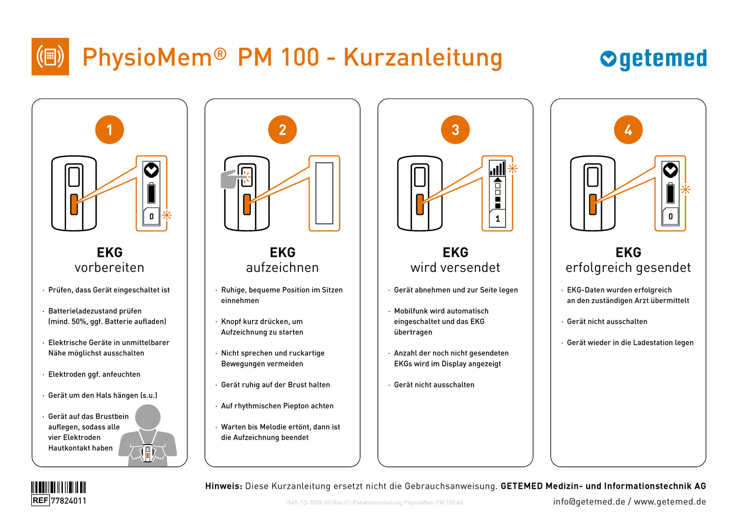 Kurzanleitung DE für PhysioMem® PM 100 4G für inCareNet HF